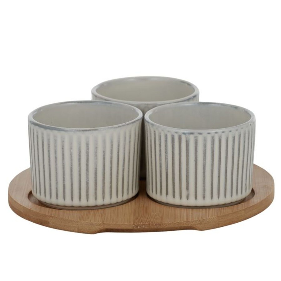 Dining & Entertaining | Coast To Coast Home Wilde Ceramic Set/3 Bowls On Bamboo Tray