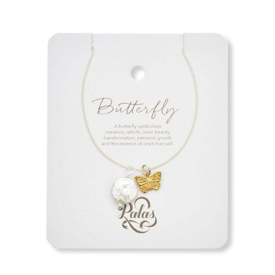 Jewellery | Palas Silver/Brass Butterfly & Pearl Amulet Necklace