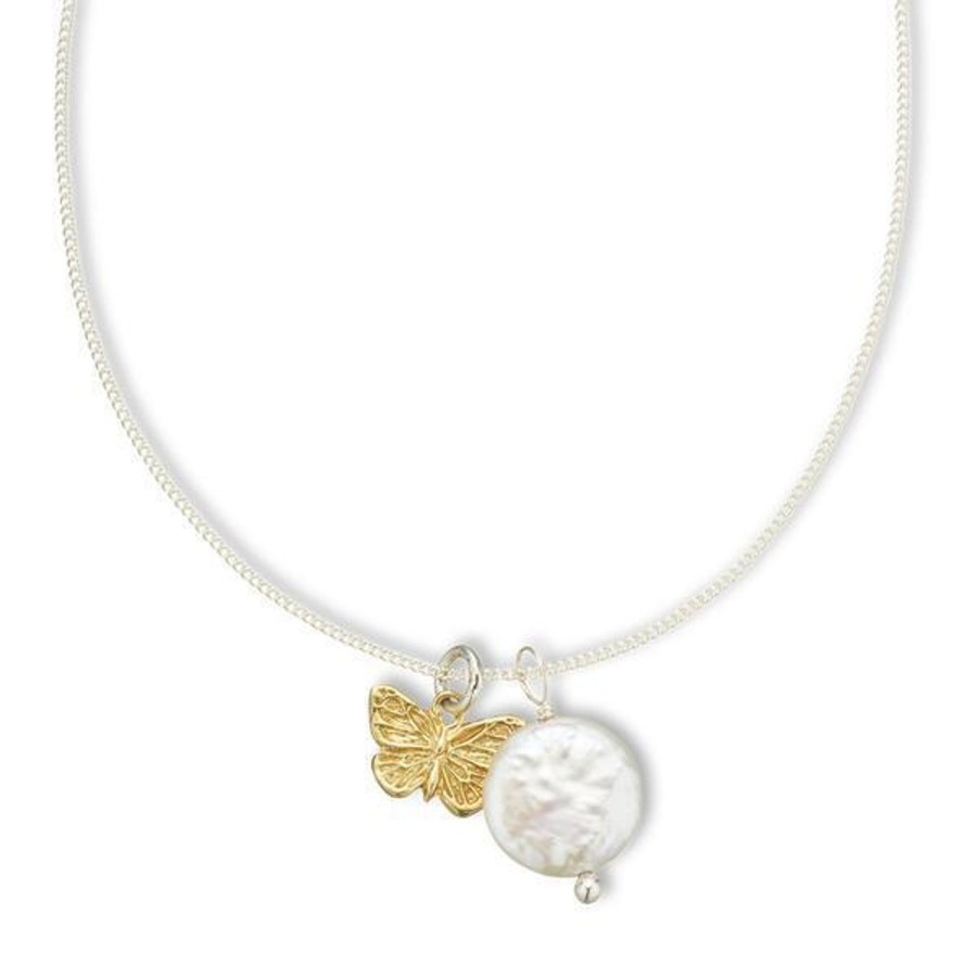 Jewellery | Palas Silver/Brass Butterfly & Pearl Amulet Necklace