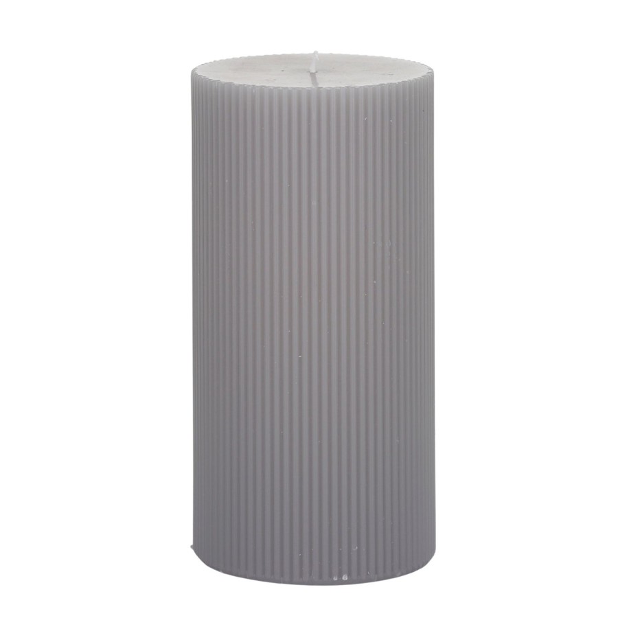 Candles & Fragrance | Coast To Coast Home Ribbed Pillar Candle 20Cm - Grey