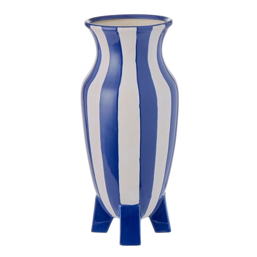 Pots, Planters & Vases | Amalfi Blue & White Stripe Footed Vessel 38Cm