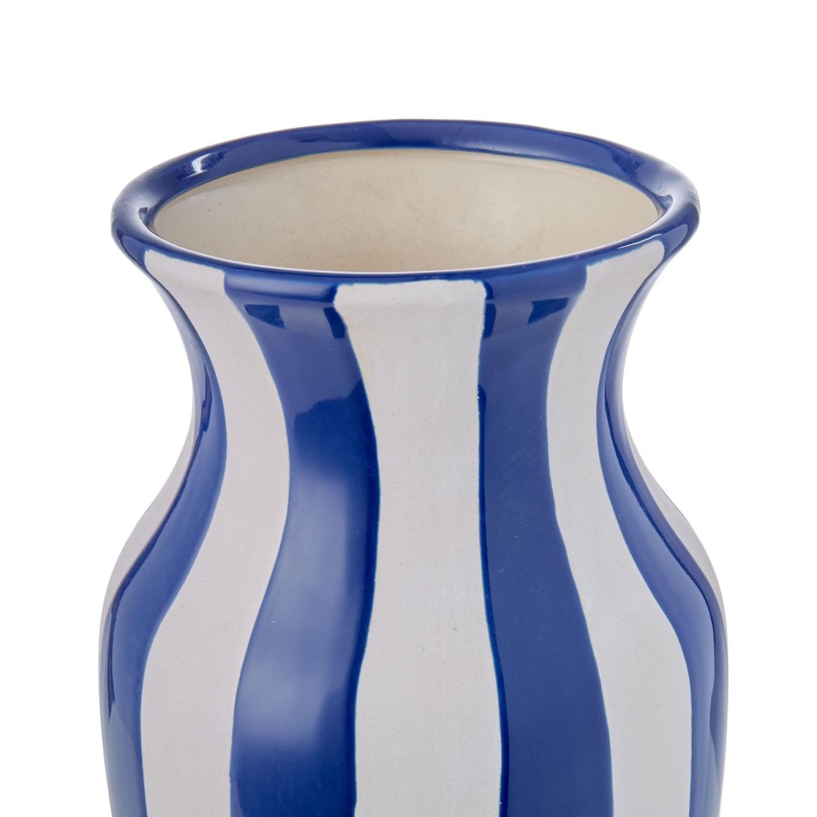 Pots, Planters & Vases | Amalfi Blue & White Stripe Footed Vessel 38Cm