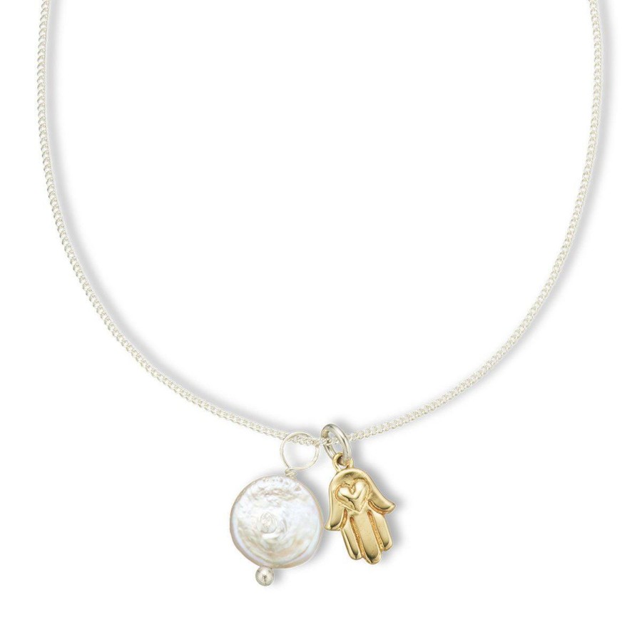 Jewellery | Palas Silver/Brass Hamsa & Pearl Amulet Necklace