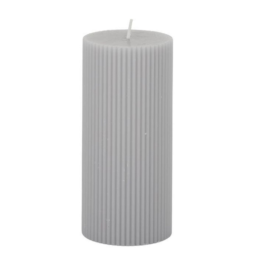 Candles & Fragrance | Coast To Coast Home Ribbed Pillar Candle 15Cm - Grey