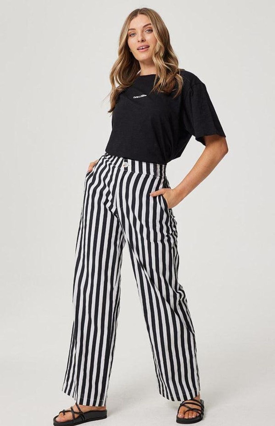 Pants | Cartel & Willow Lucy Trouser - Black/White Stripe