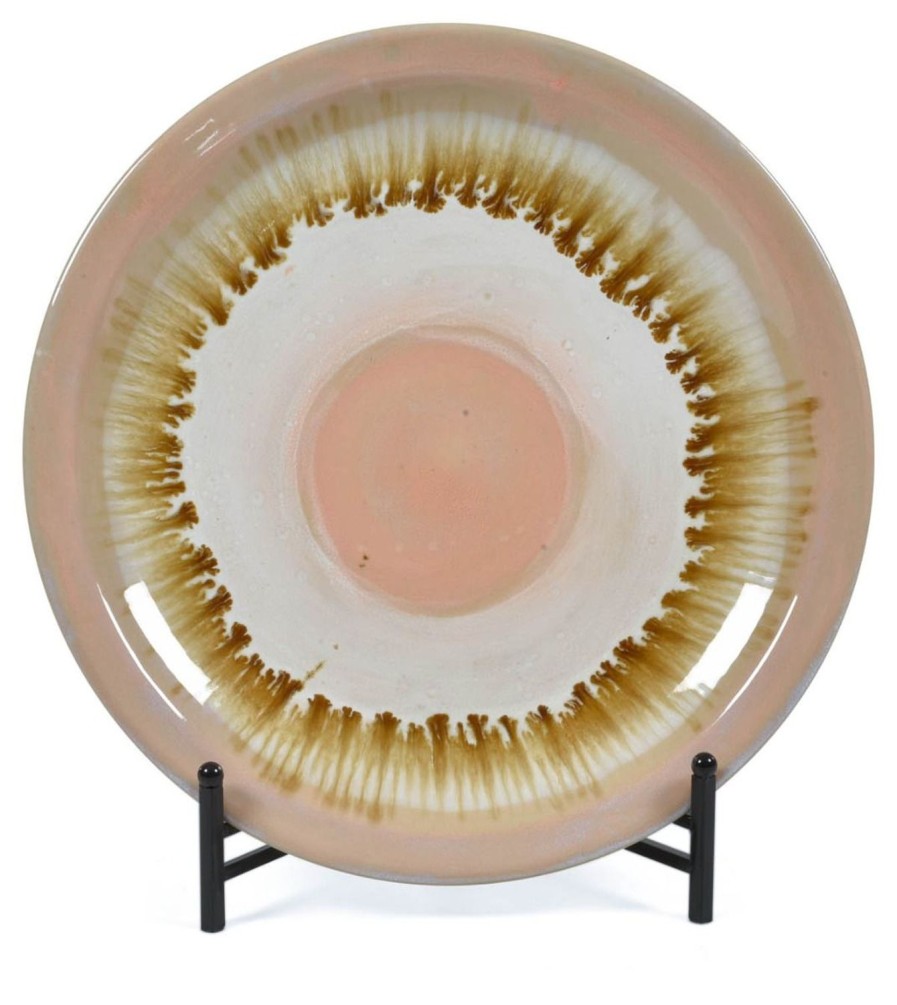 Dining & Entertaining | H&G Living Primrose Ceramic Glazed Plate With Stand - Pink Multi