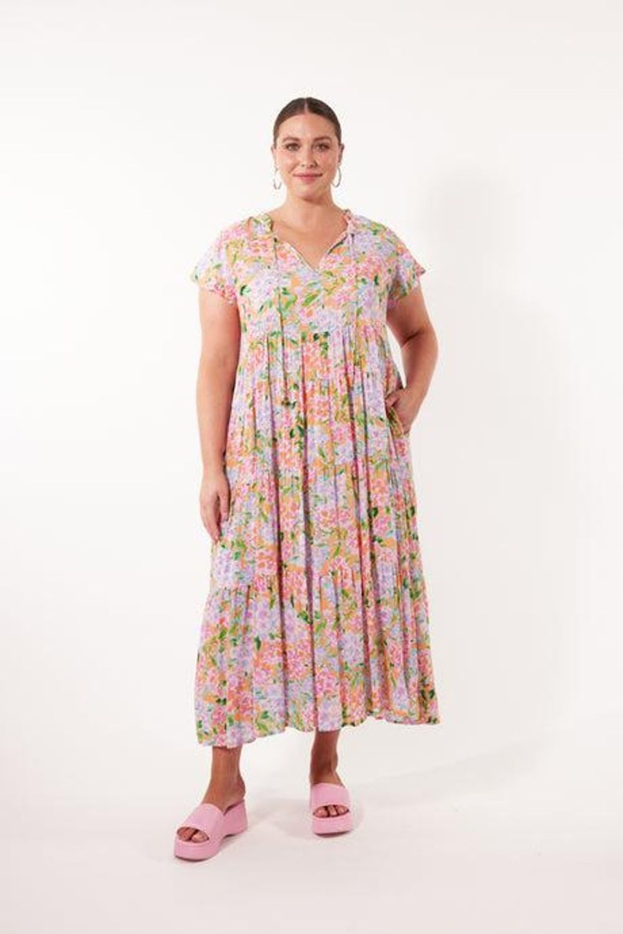 Dresses | Isle Of Mine Botanical Tiered Dress - Sunset Hydrangea