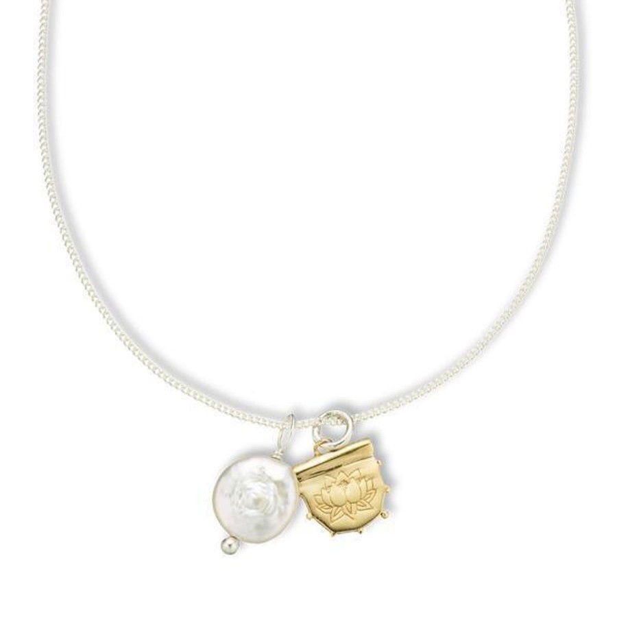 Jewellery | Palas Silver/Brass Lotus & Pearl Amulet Necklace