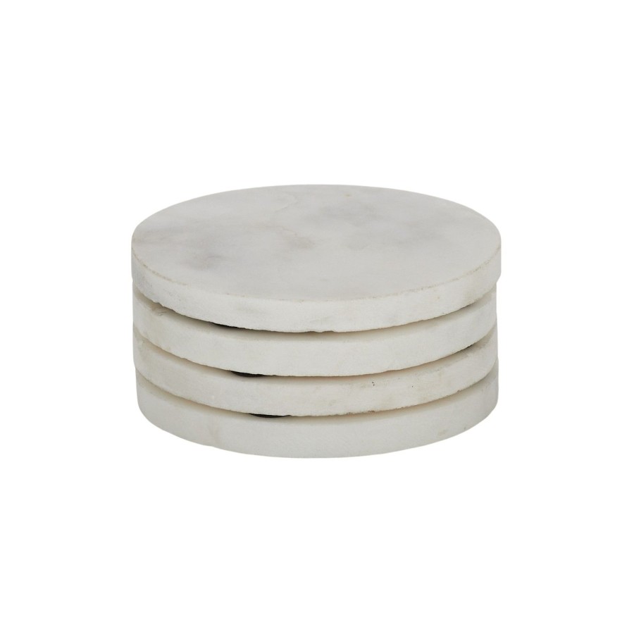 Dining & Entertaining | Coast To Coast Home Neo Set/4 Round Marble Coaster 10Cm White