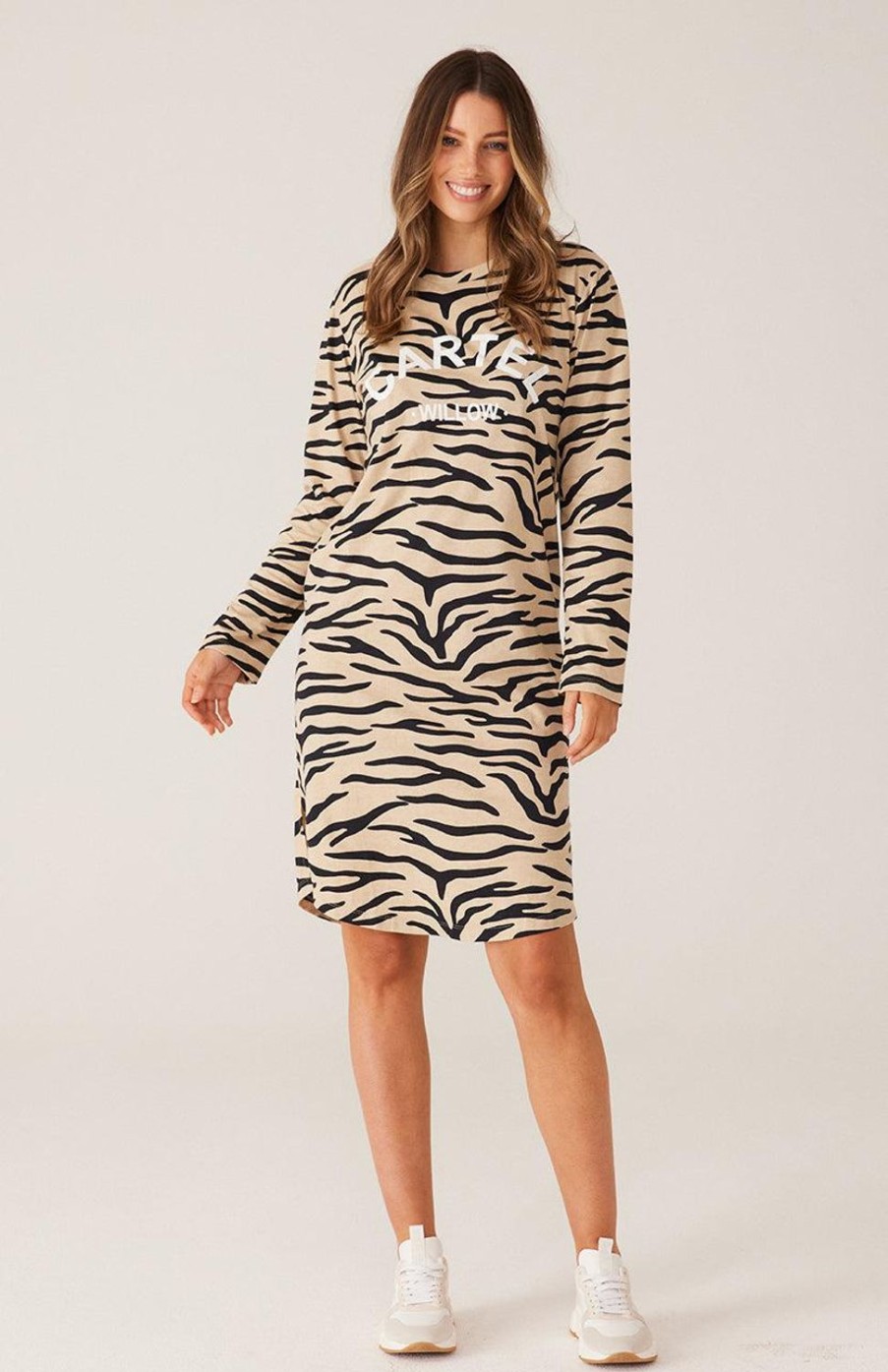 Dresses | Cartel & Willow Alexis Long Sleeve Dress - Taupe Zebra