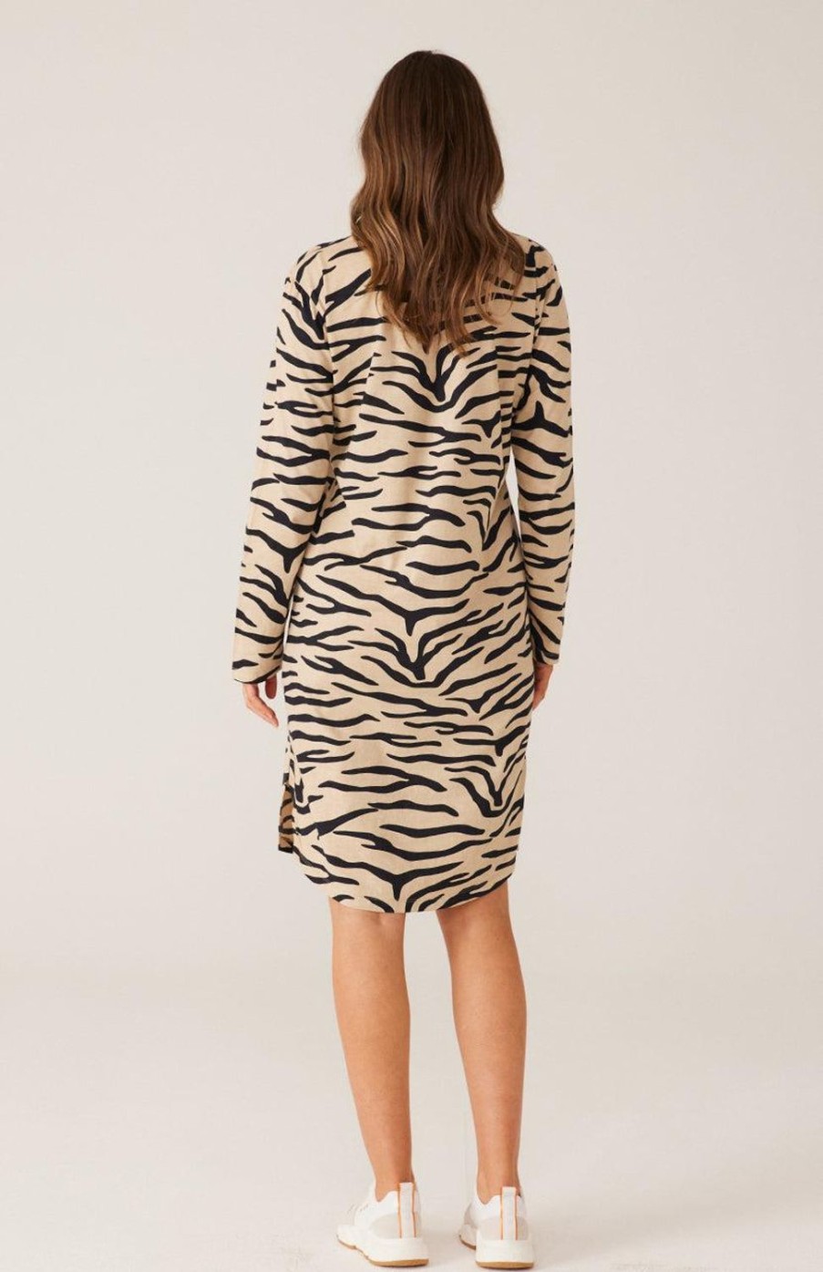 Dresses | Cartel & Willow Alexis Long Sleeve Dress - Taupe Zebra