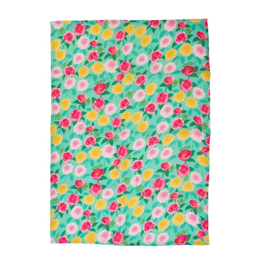 Kitchenware | Annabel Trends Tea Towel Linen Camellias Mint