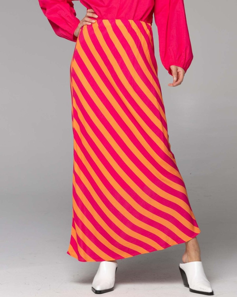 Skirts | Fate + Becker Wonderland Bias Cut Skirt - Pink Orange Stripe