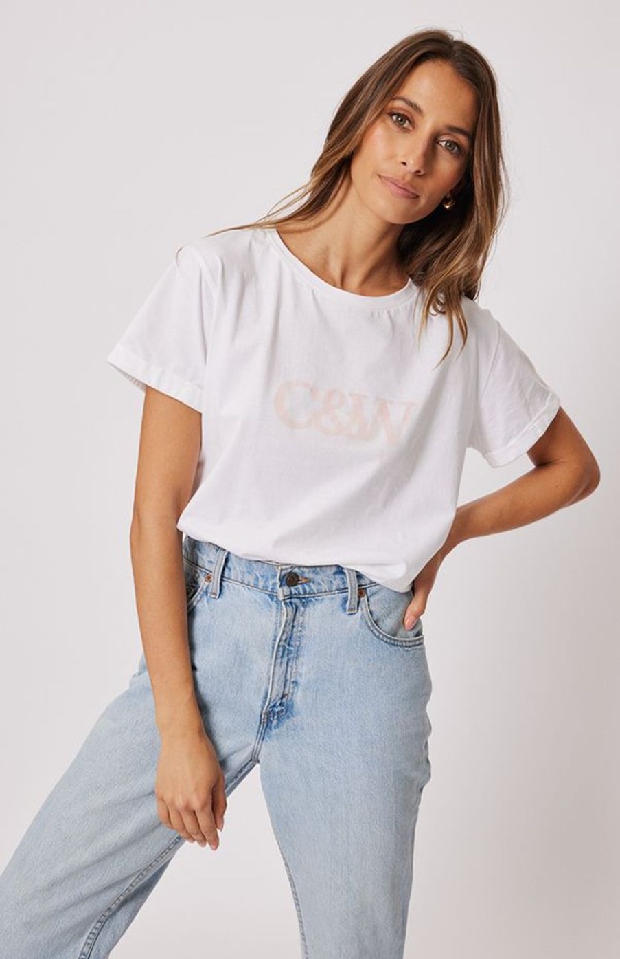 Tops | Cartel & Willow Marlo Tee - White/Taffy