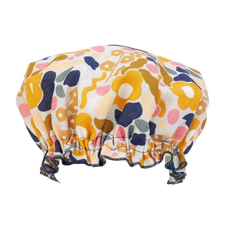 Beauty & Well-Being | Annabel Trends Shower Cap Linen Floral Puzzle Mustard